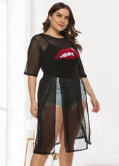 Irregular Mesh Slit Plus Size Cover Up