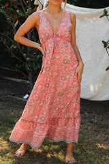 Boho Maxi Dress, Pink Rose Garden