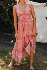 Boho Maxi Dress, Pink Rose Garden