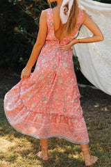 Boho Maxi Dress, Pink Rose Garden