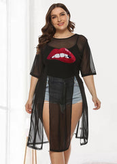 Irregular Mesh Slit Plus Size Cover Up