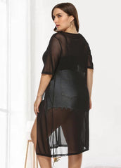 Irregular Mesh Slit Plus Size Cover Up