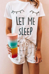 Print Short Sleeve Drawstring Short Set