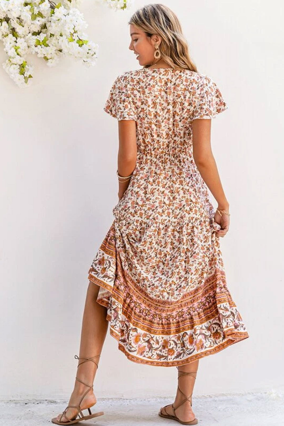 Boho Maxi Dress, Sundress, White Peanut Butter
