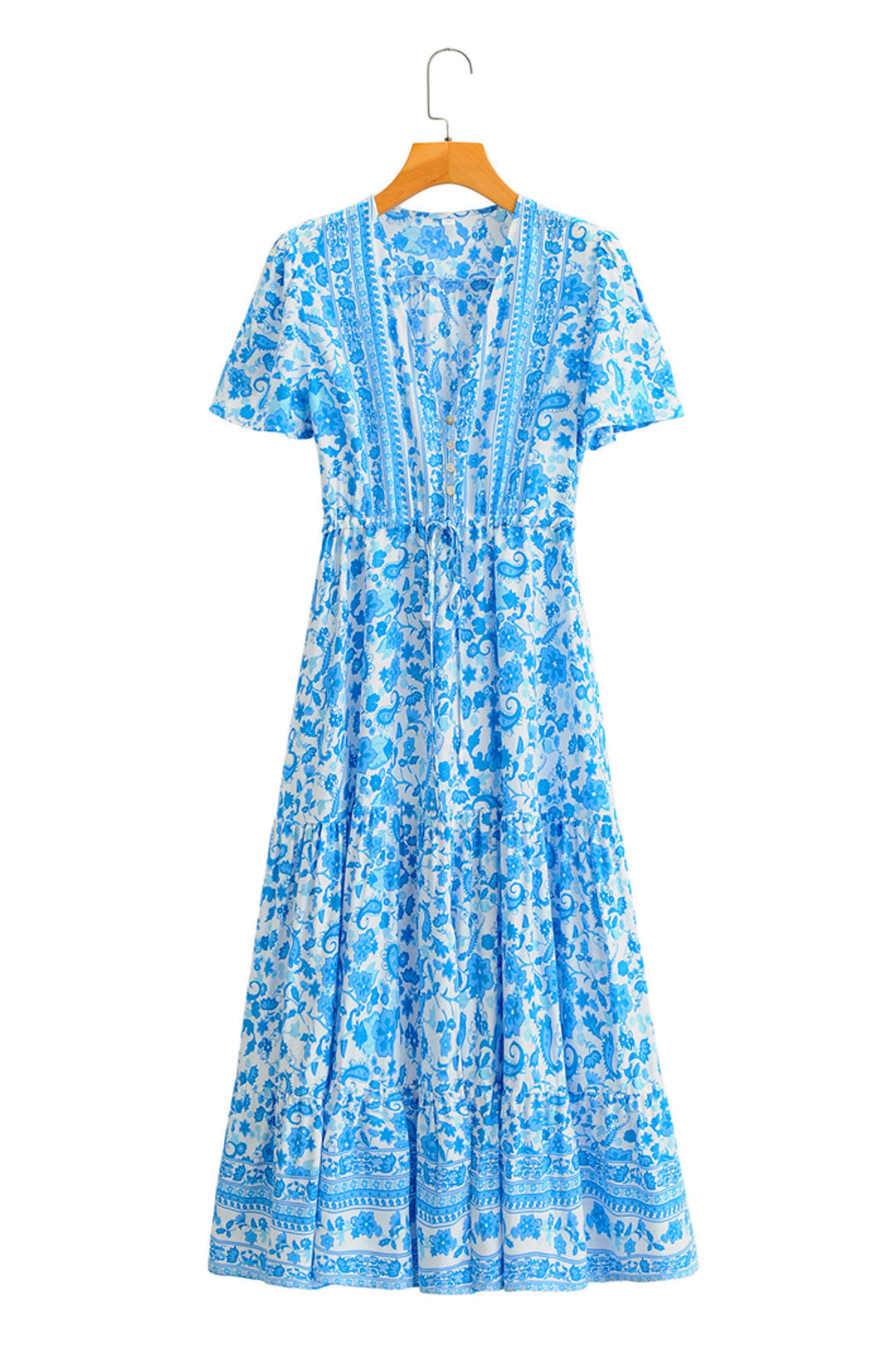 Boho Maxi Dress, Sundress, White Blue Celeste