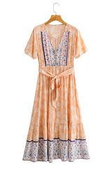 Boho Maxi Dress, Sundress, Orange Cantaloupe