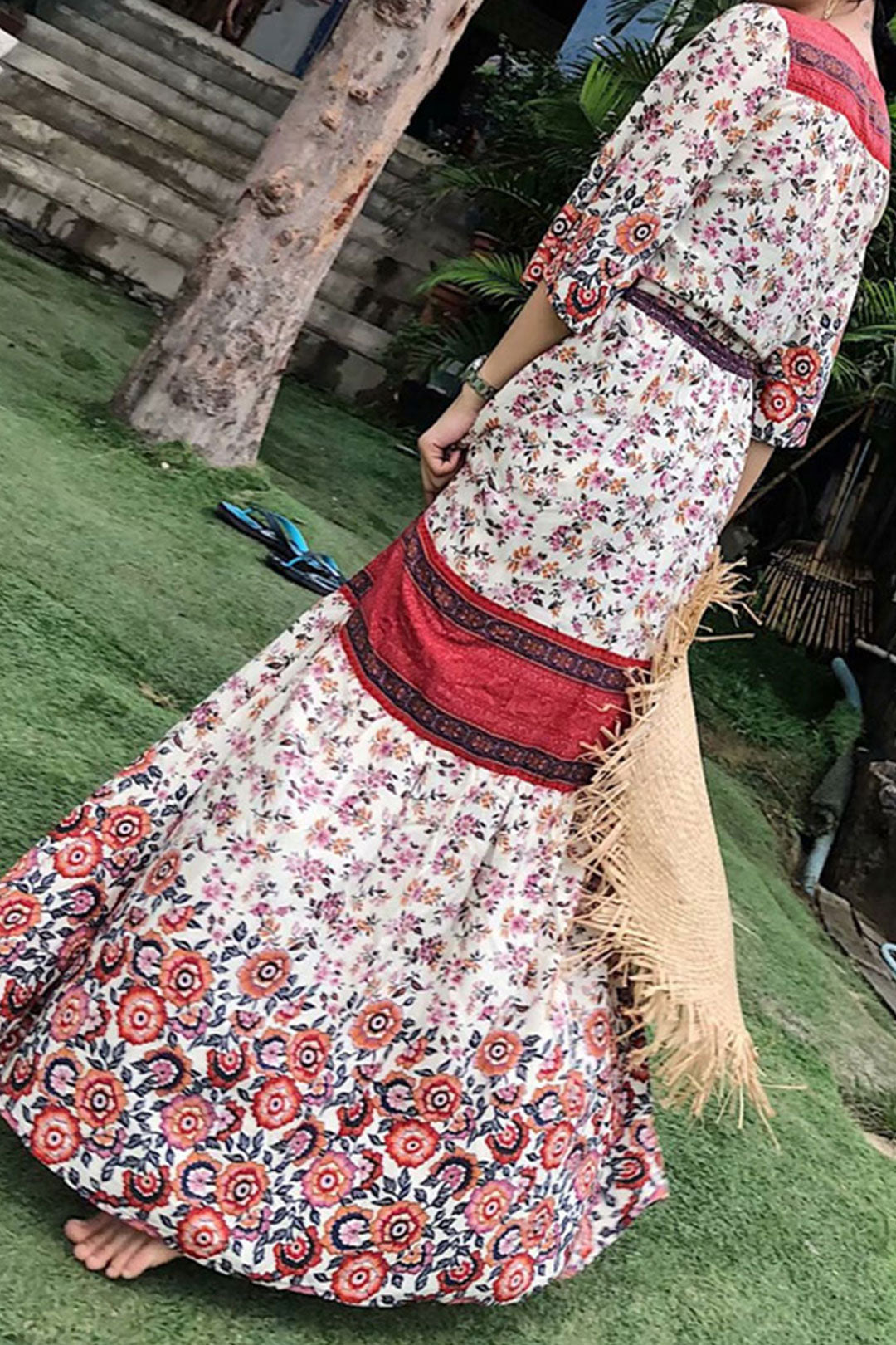 Boho Maxi Dress, Gown, Red and Blue Clementine Rose