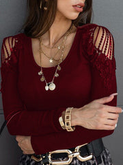 Women's T-Shirts Off Shoulder Lace Long Sleeve T-Shirt