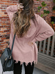 Zipper Ripped Drawstring Hooded Cardigan