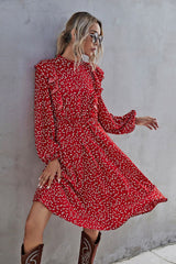 Boho Midi Dress, Ruffle Polkadot in Red Mini Heart