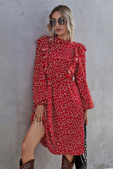 Boho Midi Dress, Ruffle Polkadot in Red Mini Heart