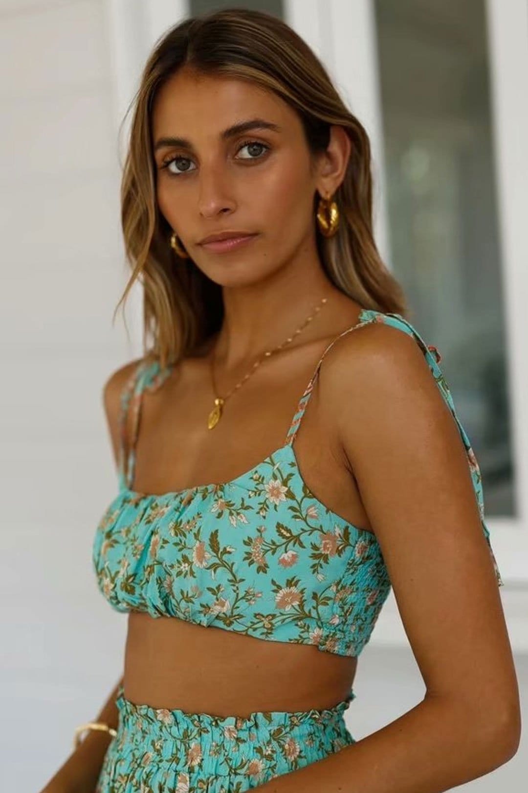 Boho Two Piece Set, Two Piece Skirt Set, Wild Floral in Mint Green