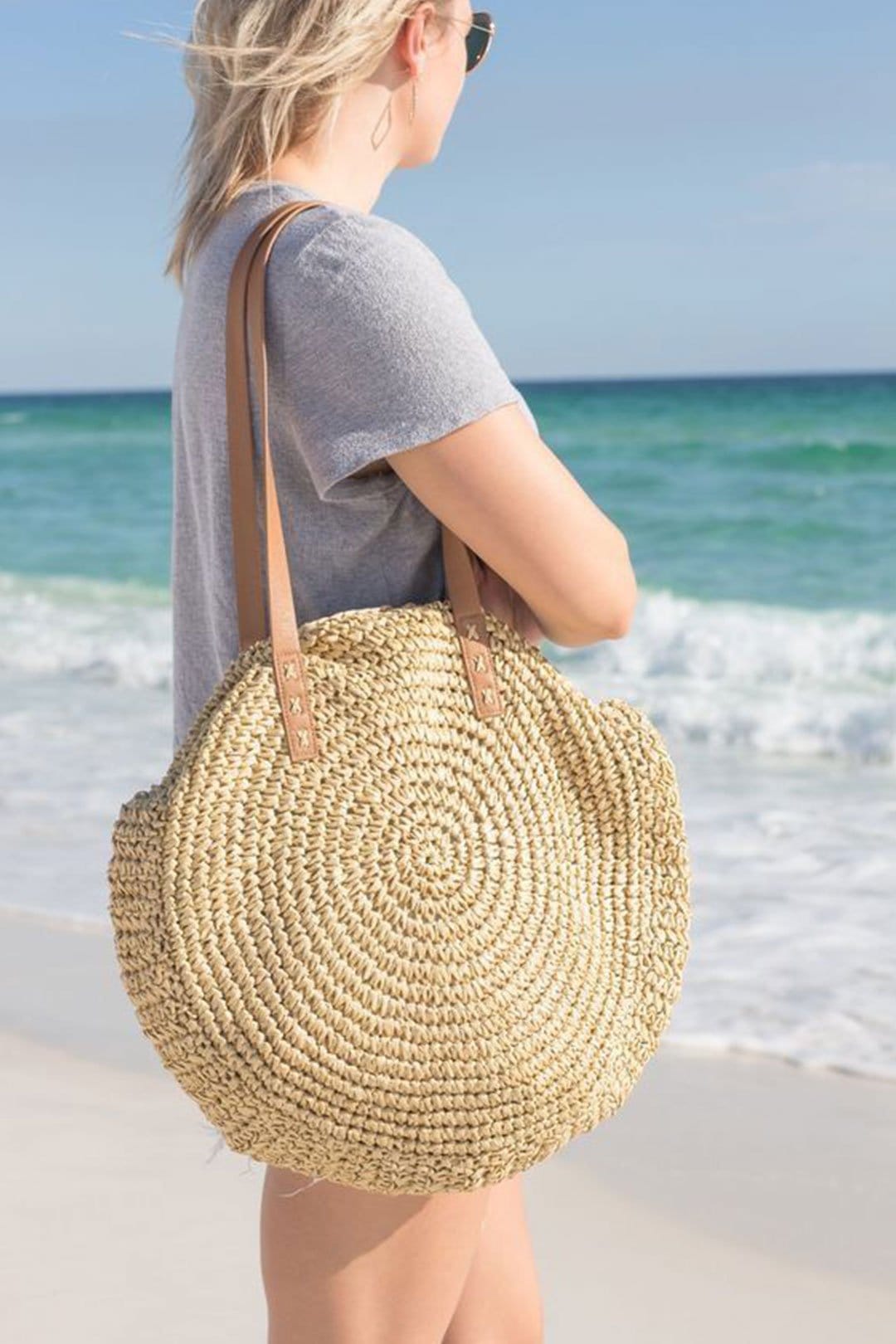 Boho Bag, Woven  Straw Rope Tote Bag, Brown and Ivory Helen (2 sizes)