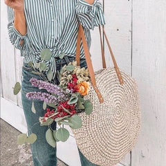 Boho Bag, Woven  Straw Rope Tote Bag, Brown and Ivory Helen (2 sizes)