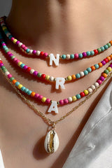 Boho Personalized Custom Necklace, Seed Bead 3 Layered Choker, Shell Letter Name