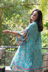 Boho Robe, Kimono Robe,  Beach Cover up,  Cherry Blossom in Blue