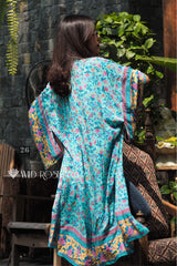 Boho Robe, Kimono Robe,  Beach Cover up,  Cherry Blossom in Blue