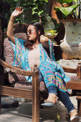 Boho Robe, Kimono Robe,  Beach Cover up,  Cherry Blossom in Blue