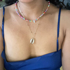 Boho Personalized Custom Necklace, Seed Bead  2 Layered Choker, Letter Name and Shell