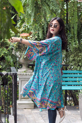 Boho Robe, Kimono Robe,  Beach Cover up,  Cherry Blossom in Blue