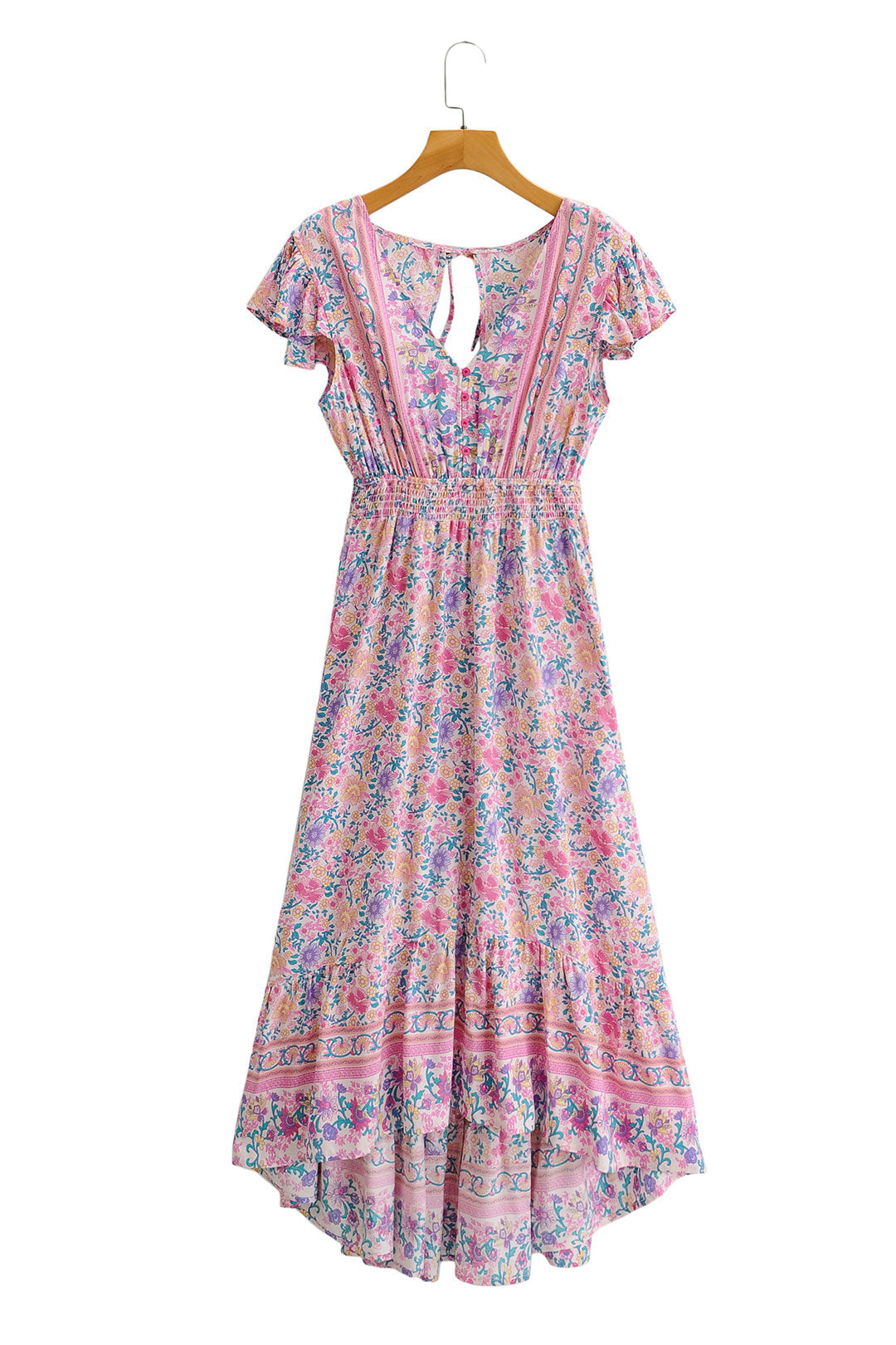 Boho Maxi Dress, Pink Wild Flower