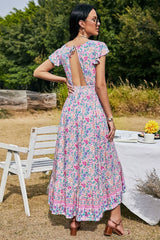 Boho Maxi Dress, Pink Wild Flower