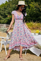 Boho Maxi Dress, Pink Wild Flower