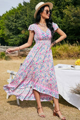 Boho Maxi Dress, Pink Wild Flower