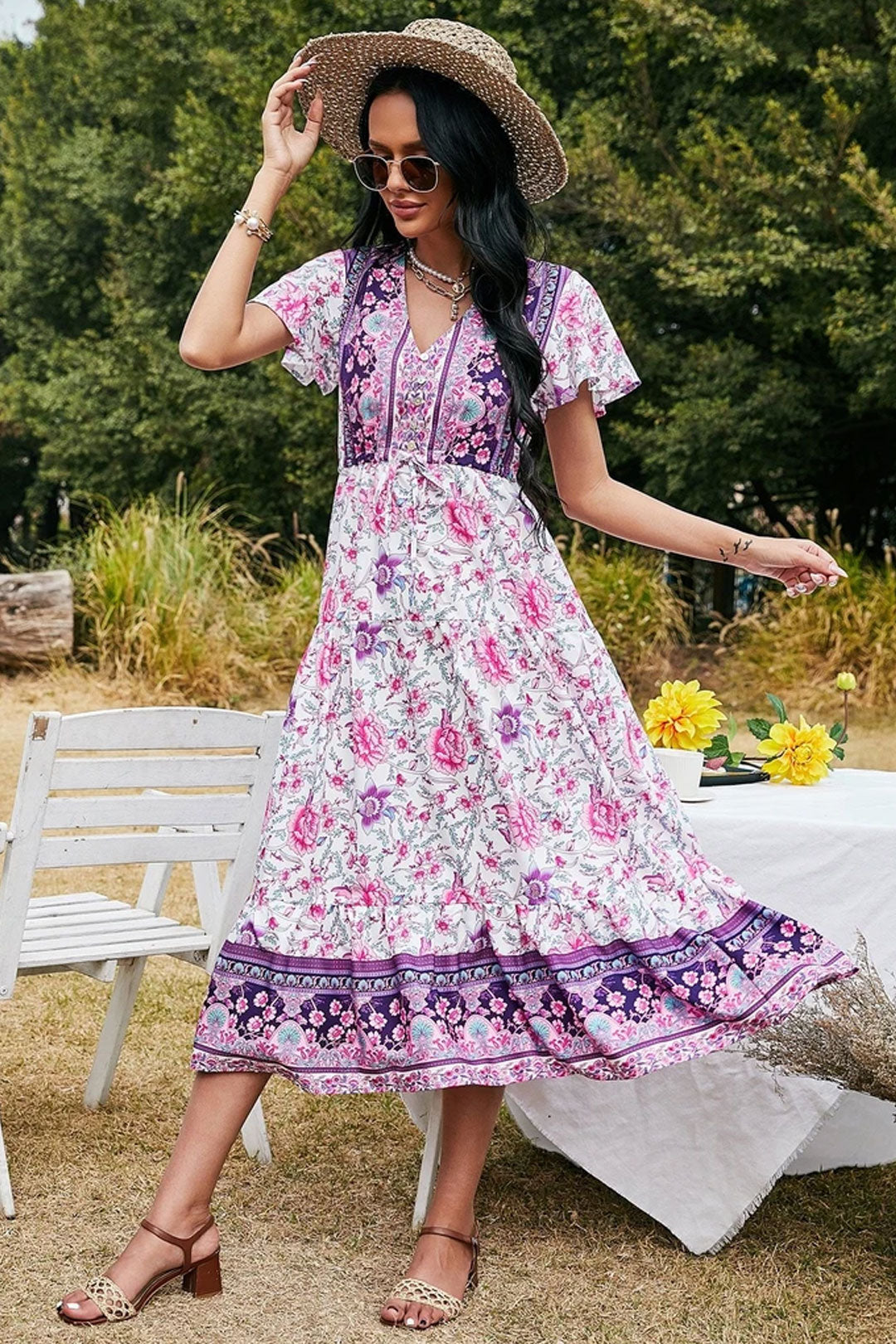 Boho Maxi Dress, Sundress, Pink Rosewood