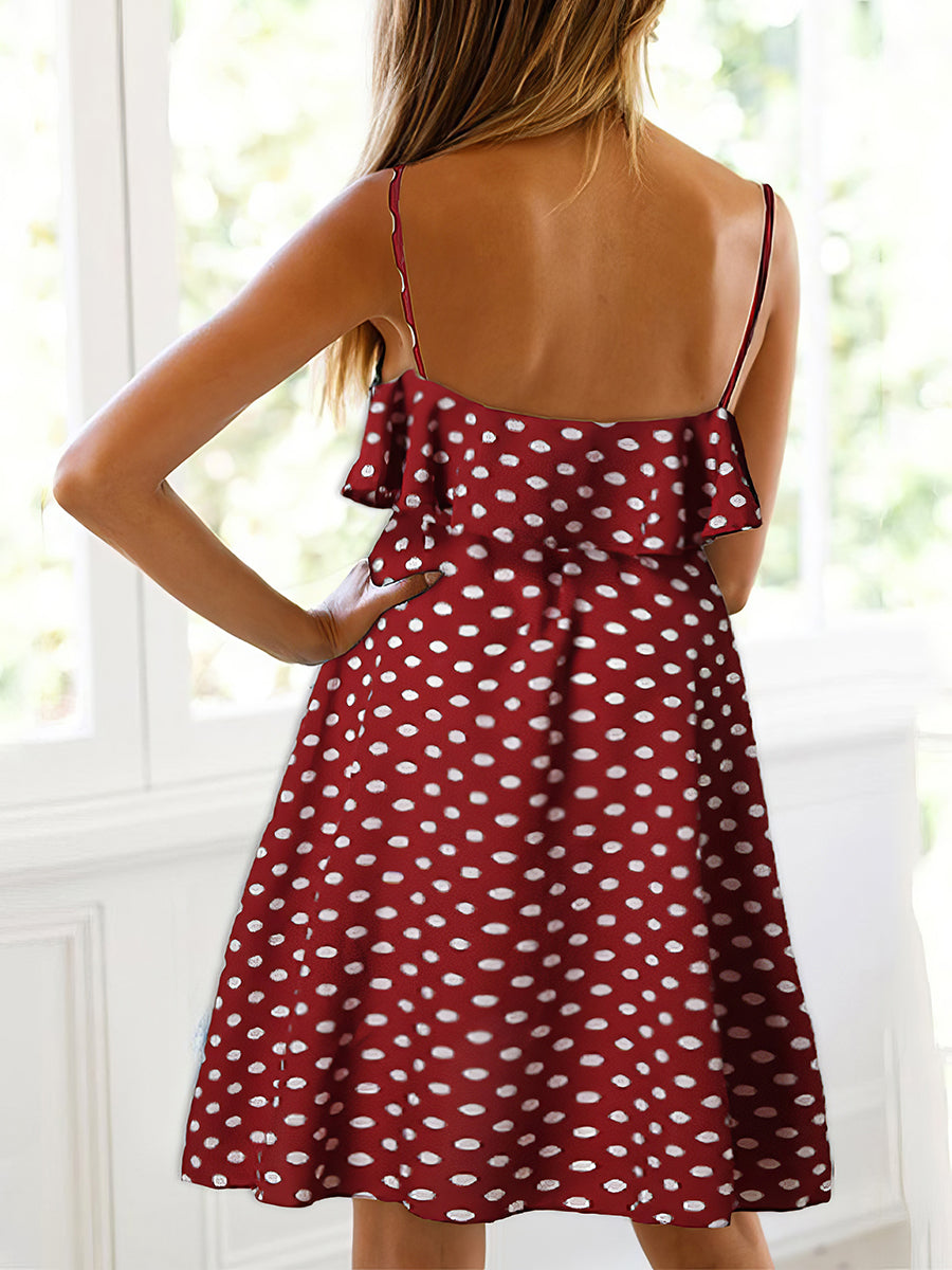 Women's Dresses Strap Ruffle Trim Polka Dot Mini Dress