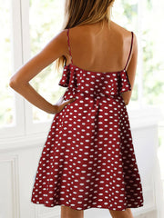 Women's Dresses Strap Ruffle Trim Polka Dot Mini Dress