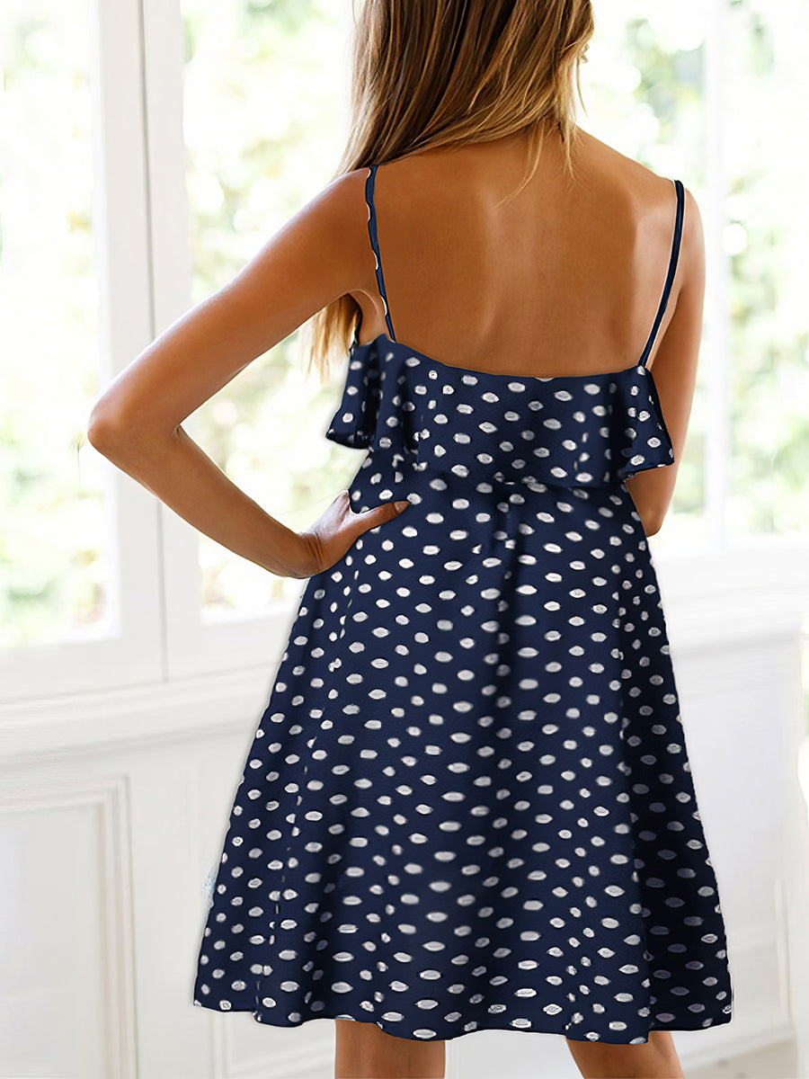Women's Dresses Strap Ruffle Trim Polka Dot Mini Dress