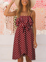 Women's Dresses Strap Ruffle Trim Polka Dot Mini Dress