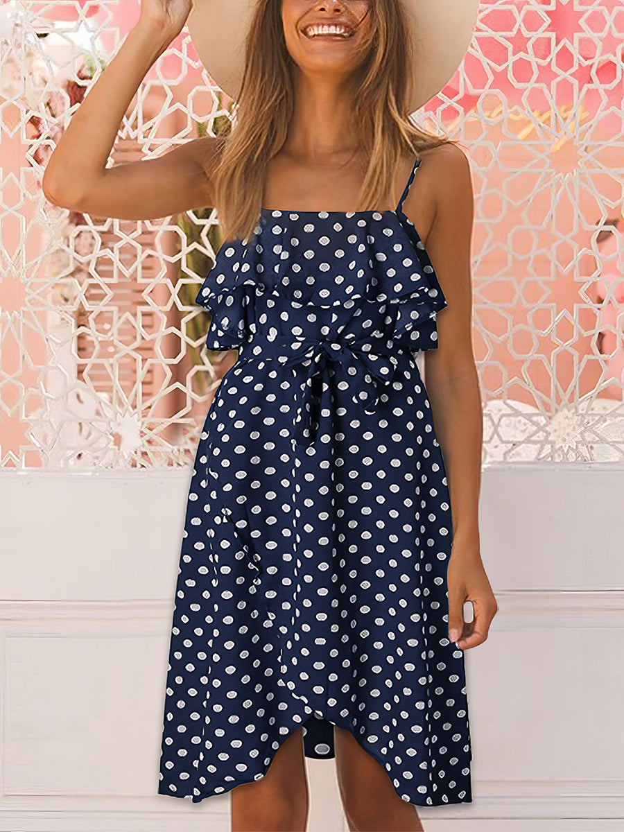 Women's Dresses Strap Ruffle Trim Polka Dot Mini Dress