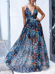 Sleeveless Sexy Summer Deep V neck Maxi Dress