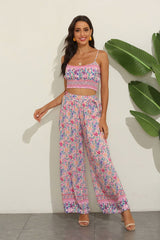 Boho Two Piece Set, Two Piece Pants Set, Wild Floral in Pink