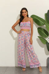 Boho Two Piece Set, Two Piece Pants Set, Wild Floral in Pink