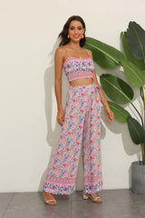 Boho Two Piece Set, Two Piece Pants Set, Wild Floral in Pink