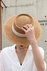 Boho Hat, Sun Hat, Beach Hat, Straw Hat, Bucket Hat, White, Green and 6 colors Ribbon