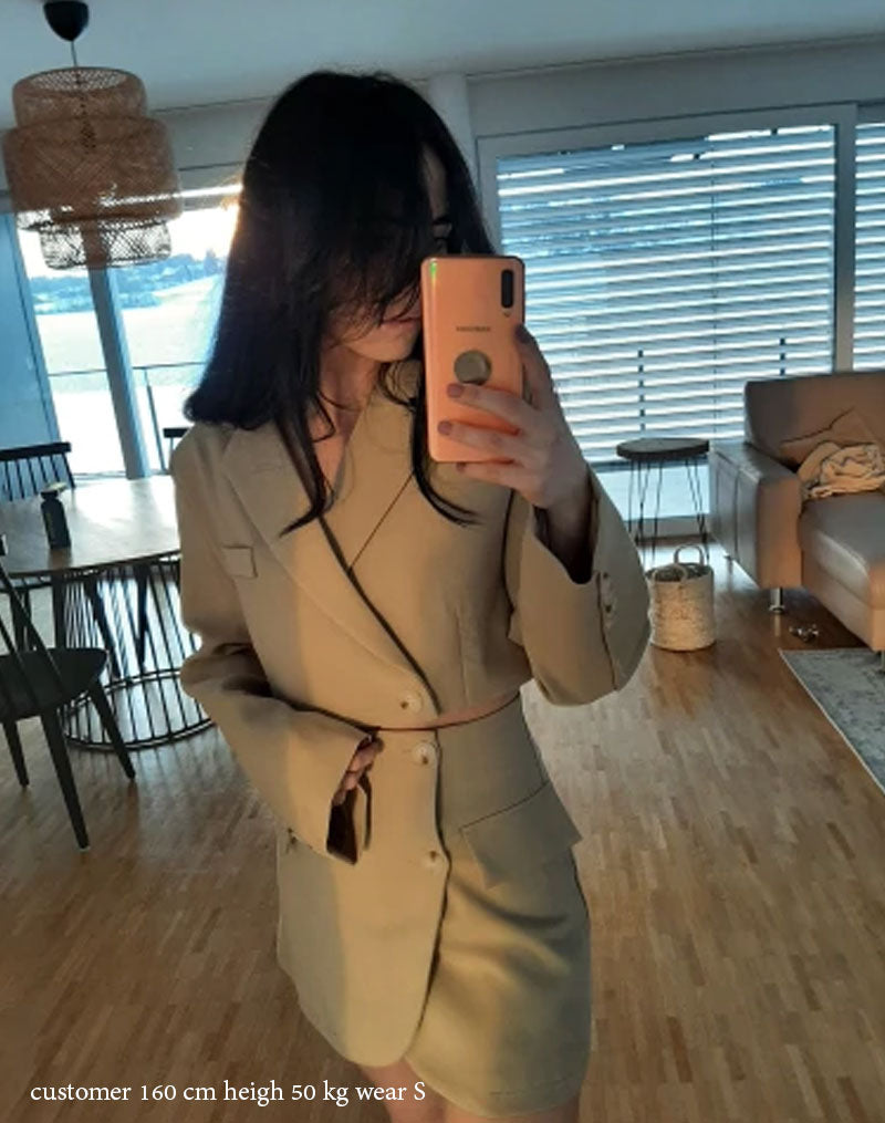 Vintage  Two Piece Set, Matching Crop Blazer and Mini Skirt, Charlotte in White Ivory