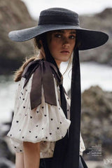 Boho Hat, Sun Hat, Beach Hat, Wide Brim Straw Hat 10-18 cm, Ribbon in Black