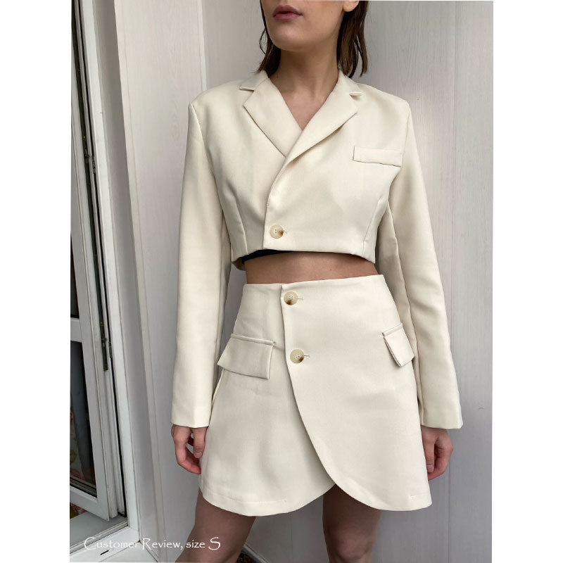 Vintage  Two Piece Set, Matching Crop Blazer and Mini Skirt, Charlotte in White Ivory