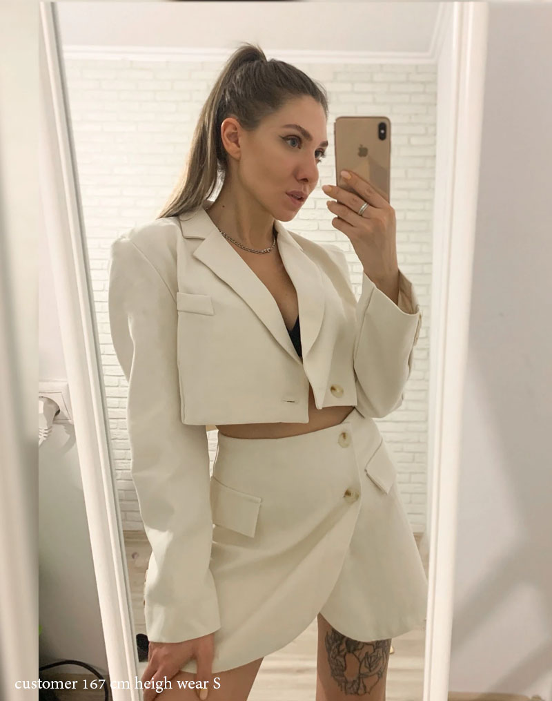 Vintage  Two Piece Set, Matching Crop Blazer and Mini Skirt, Charlotte in Fawn Beige and Green