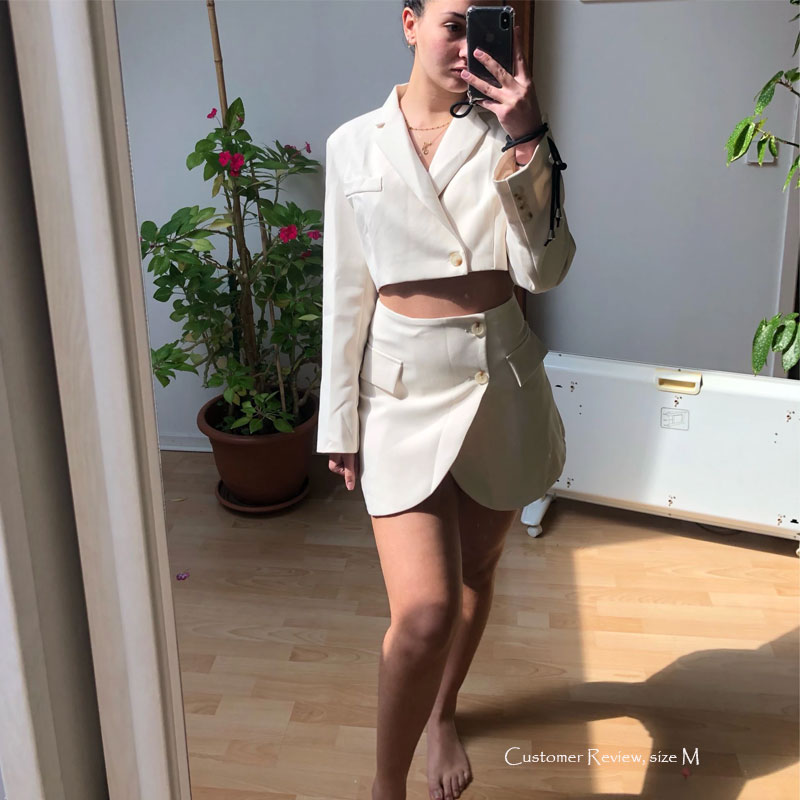 Vintage  Two Piece Set, Matching Crop Blazer and Mini Skirt, Charlotte in Fawn Beige and Green