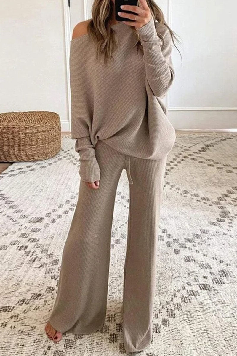 Fashion British Style Solid O Neck Long Sleeve Two Pieces