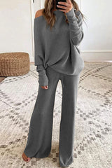 Fashion British Style Solid O Neck Long Sleeve Two Pieces