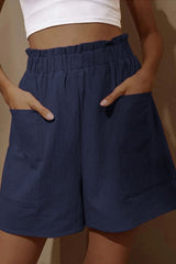 Fashion Casual Solid Pocket Loose High Waist Wide Leg Bottoms(5 Colors)