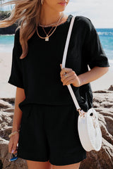 Fashion Casual Solid Patchwork O Neck Short Sleeve Two Pieces(6 Colors)