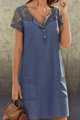 Fashion Casual Solid Hollowed Out Patchwork O Neck A Line Dresses