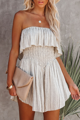 Fashion Casual Print Split Joint Flounce Strapless A Line Dresses